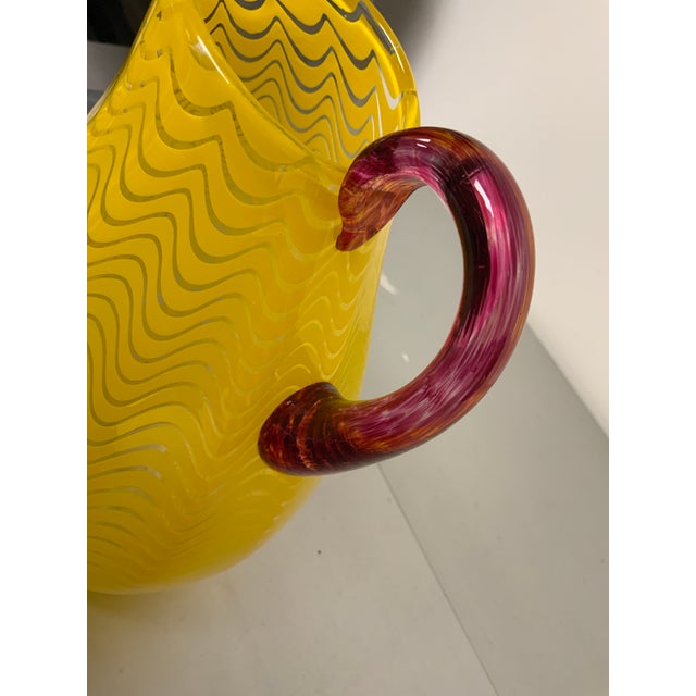 Yellow Sam Stang Hand Blown Art Glass Pitcher For Sale - Image 8 of 9