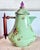 Mackenzie Childs Vintage 1995 Camp Mackenzie Childs Green Floral Coffee Pot/Kettle With Wood Handle and Lid For Sale - Image 4 of 12