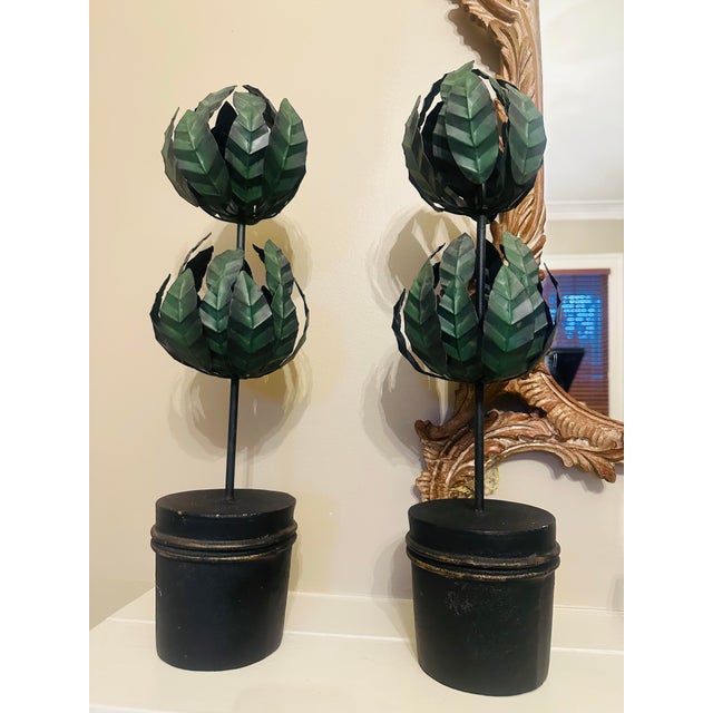 Italian Vintage Tole Topiaries, a Pair For Sale - Image 3 of 8