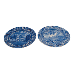 Pair of Philadelphia Staffordshire English Blue & White Plates