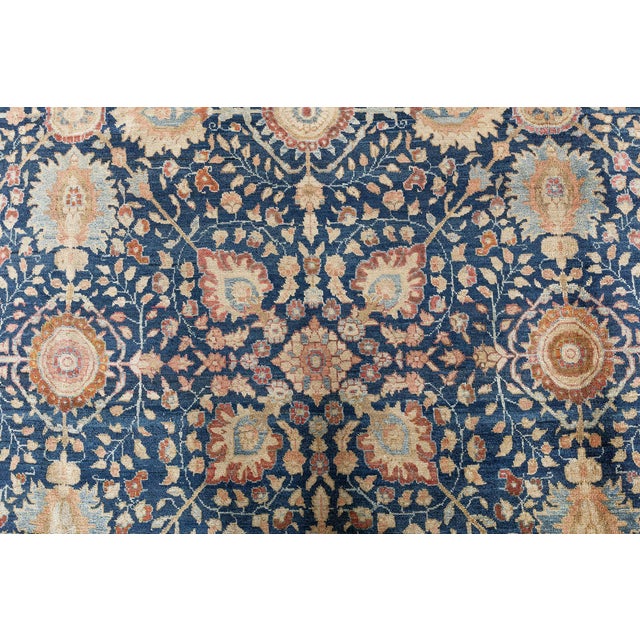 Persian Antique Persian Tabriz Botanic Blue Red Beige Handmade Wool Carpet For Sale - Image 3 of 10