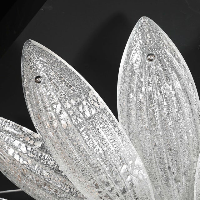 Late 20th Century Modernist Hand-Blown Murano Glass Reeded Leaf Form Chandelier W/ 24k White Gold For Sale - Image 12 of 18
