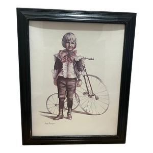 Vintage Old Fashion Boy With Bicycle Print Joanne Thompson