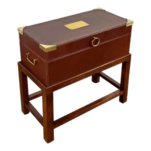 Vintage Italian Leather Campaign Box on Wood Stand