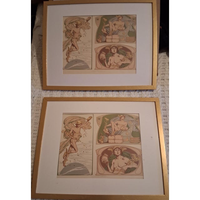 Curated Antique Art Nouveau Framed Lithographs - Complete Gallery Wall Set of 6 (C. 1895–1905) For Sale - Image 12 of 12