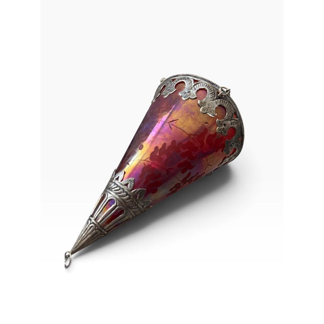 Glass Vintage Moroccan-Style Hanging Lantern | Iridescent Red Glass Tea Light Holder For Sale - Image 7 of 7