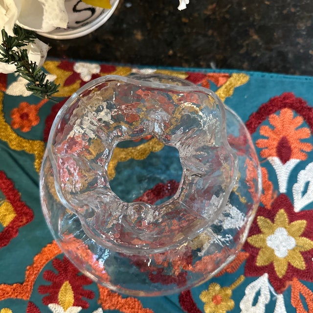 This is a beautiful mid-century vintage hand blown glass with the style of a bag that could be used as a vase, or it could...