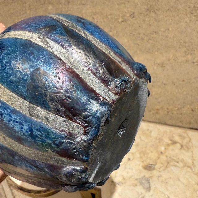 Modernist Studio Art Pottery Blue Vase Vessel Signed For Sale - Image 10 of 11