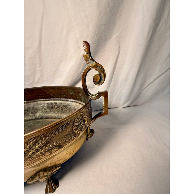 Metal French, Antique Brass Footed Jardiniere For Sale - Image 7 of 11