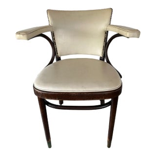 Mid 20th Century Bentwood Mid-Century Cream Leather Armchair With Nail-Head Details For Sale