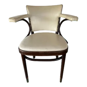 Mid 20th Century Bentwood Mid-Century Cream Leather Armchair With Nail-Head Details