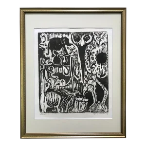 Vintage Expressionist Judica Wood Block Print "Shalom" by Sylvia T. Gavurin 1969