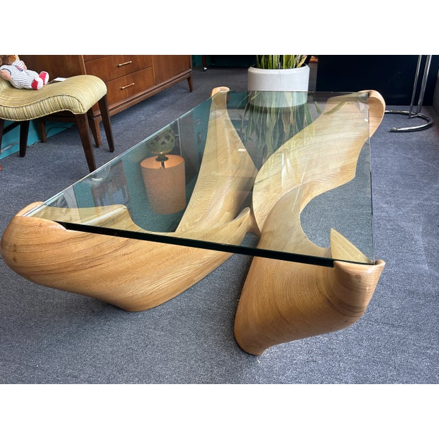 Sculptural Wood + Glass Cocktail Table by Scott Jaster C1989 For Sale - Image 4 of 12