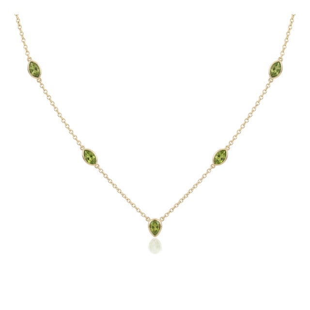 Dainty Peridot Layering Necklace | Green Gemstone Floating Charm Chain Necklace | August Birthstone Jewelry For Sale