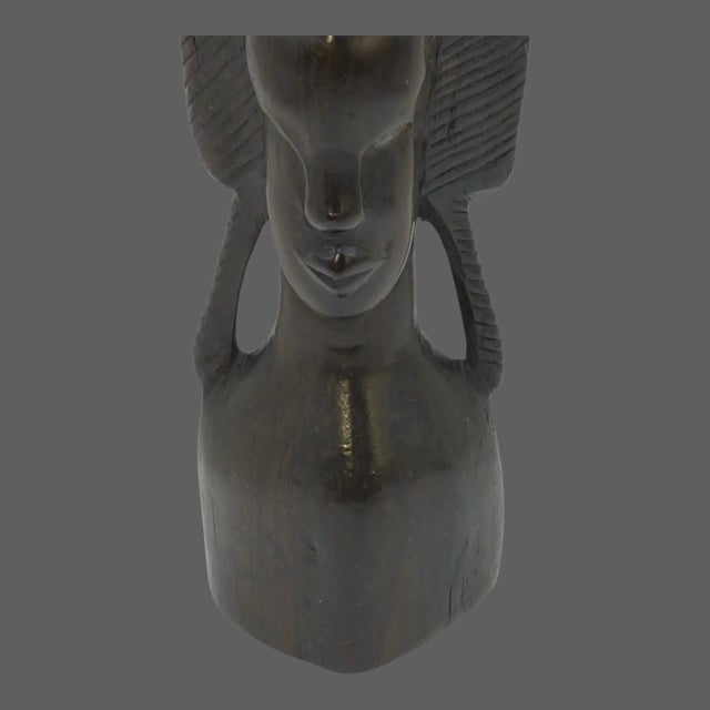 African Mid 20th Century Hand Carved Iron Wood African Sculpture Tribal Art Bust For Sale - Image 3 of 10