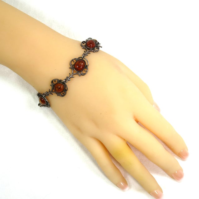 Amber Antique Edwardian Sterling Amber Bracelet 1900s For Sale - Image 8 of 8