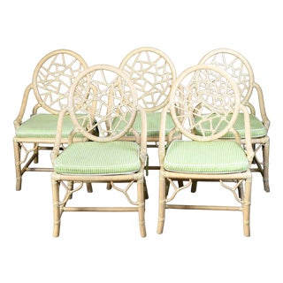 Set of 5 Ice Crackle Blonde Rattan Dining Chairs For Sale
