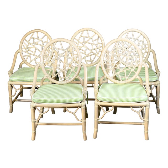 Set of 5 Ice Crackle Blonde Rattan Dining Chairs For Sale