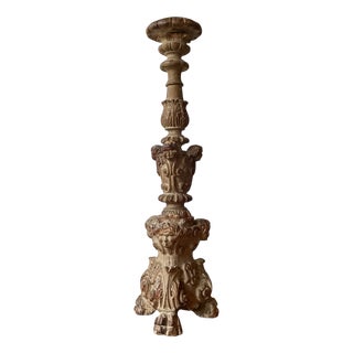 Antique Italian Ecclastical Church Pricket Candlestick with Carved Acanthus and Cherubs, 1780 For Sale