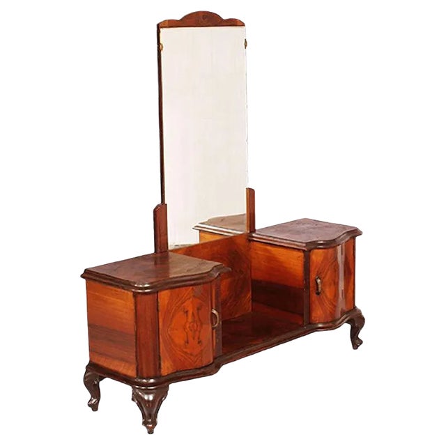 Italian Chippendale Style Walnut & Burl Walnut Veneer Dressing Table, 1940s For Sale