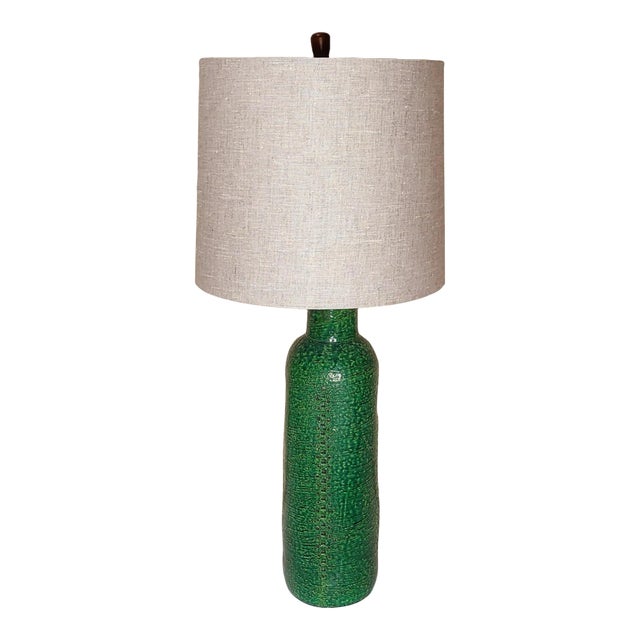 1960s Italian Bitossi Green Glazed Lamp With Shade For Sale