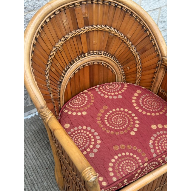 Brown Vintage Split Bamboo Armchair With Cushion For Sale - Image 8 of 12
