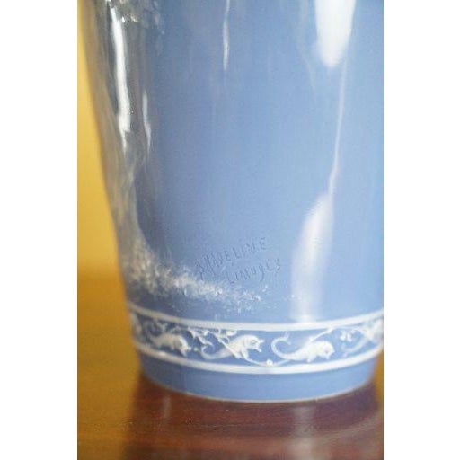 Pair of Antique Limoges Pâte-Sur-Pâte Blue Porcelain Vases For Sale - Image 9 of 13