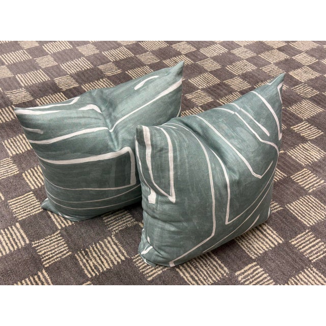 2020s Kelly Wearstler Graffito Denim Linen Pillows, Pair For Sale - Image 5 of 12