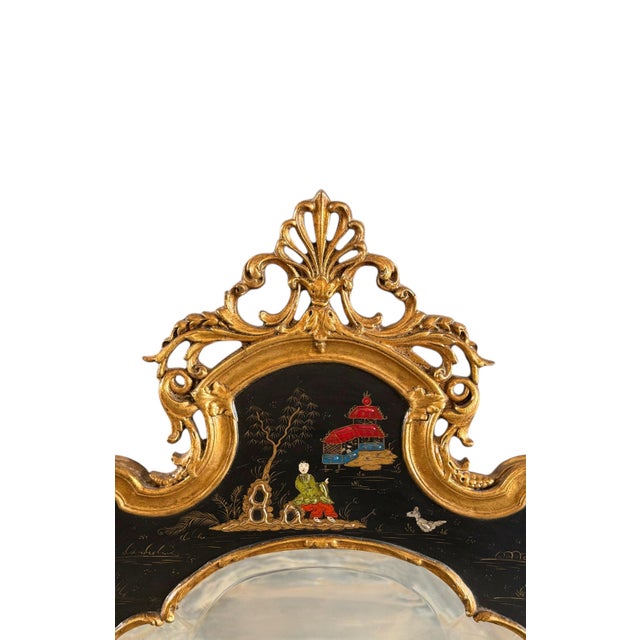 Chinoiserie Late 20th Century Georgian Style Black Chinoiserie Mirror by Friedman Brothers For Sale - Image 3 of 7
