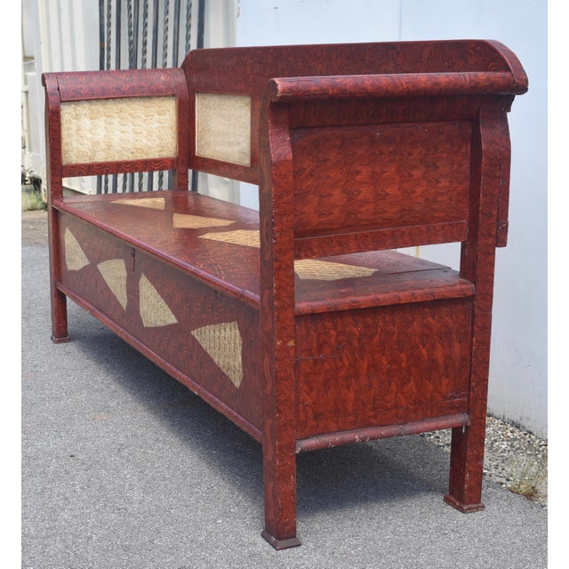 Wood Pine and Oak Storage Bench in Decorative Paint For Sale - Image 7 of 13