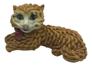 Vintage Carmel Colored Ceramic Spaghetti Cat Figurine