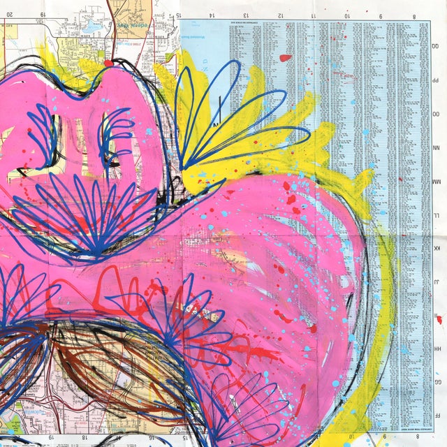 Pink Darling - Western-Inspired Acrylic Artwork on Original Paper Map of Seattle by Jesse Black For Sale - Image 4 of 6
