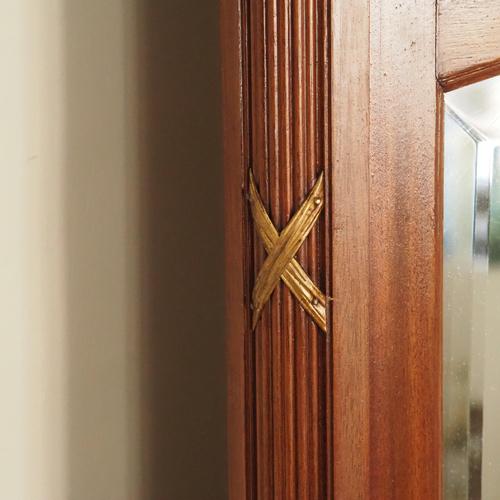 Wood Antique Mahogany Trumeau Wall Mirror with Inlays, 1890 For Sale - Image 7 of 13