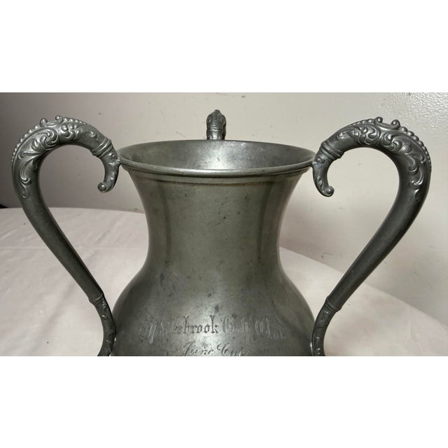 Antique 1904 Engraved Middlebrook Pewter Golf Tournament 3 Handle Trophy Vase For Sale In New York - Image 6 of 14