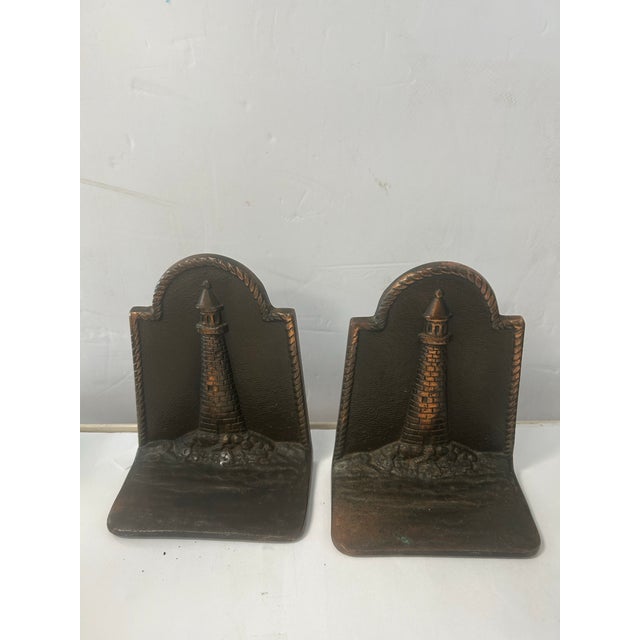 Traditional Pair of 1980s Cast Iron Lighthouse Bookends For Sale - Image 3 of 7