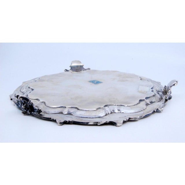 Round Silver Tray with Engraved Floral Motifs, Relief Friezes with Shells and Feet For Sale - Image 5 of 9