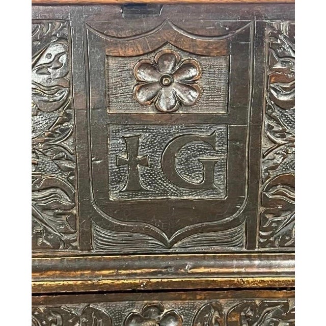 Superlative Example of an Antique 18th Century Carved Oak Bible Box on Matching Stand For Sale - Image 10 of 11