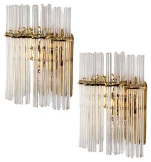 Glass and Brass Wall Sconces in the style of Sciolari, 1960s, Set of 2