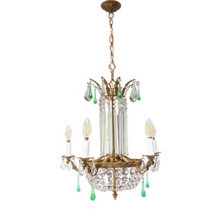 Vintage French Bronze Chandelier with Crystals, 1940s For Sale