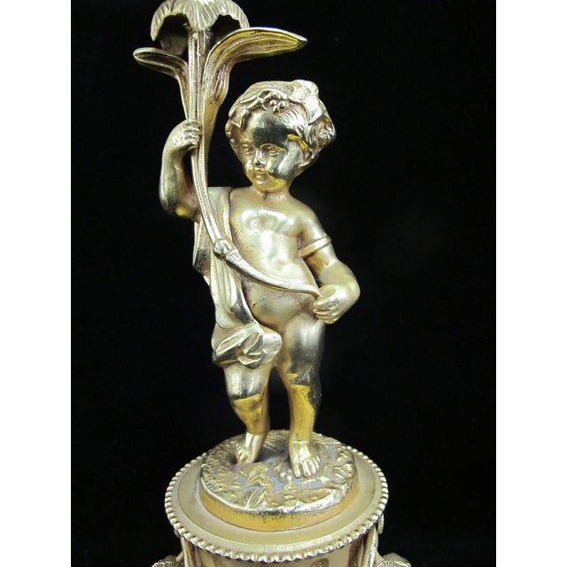 Italian Rococo Style Gilt Bronze Candelabra Candlestick Pair With Putti Cherubs For Sale In Portland, OR - Image 6 of 16