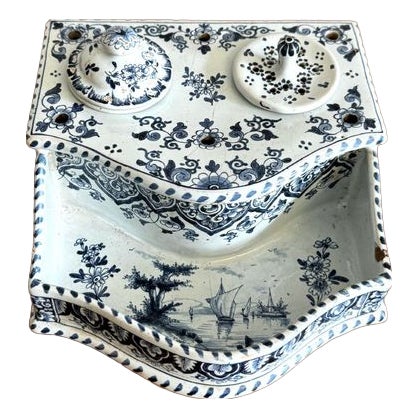 Antique Dutch Delft Inkstand, 1880, Set of 3 For Sale