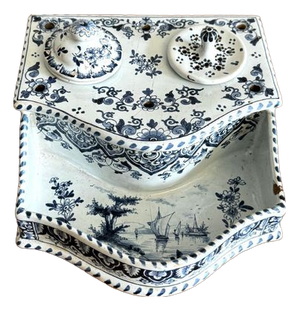 Antique Dutch Delft Inkstand, 1880, Set of 3