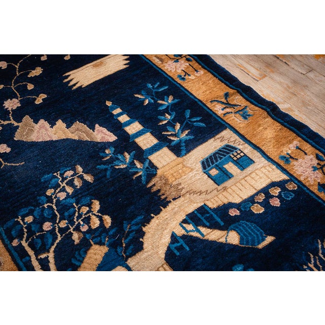 1920s 1920s Small Navy Scene Pictorial Vase Antique Chinese Peking Knotted Wool Rug For Sale - Image 5 of 8