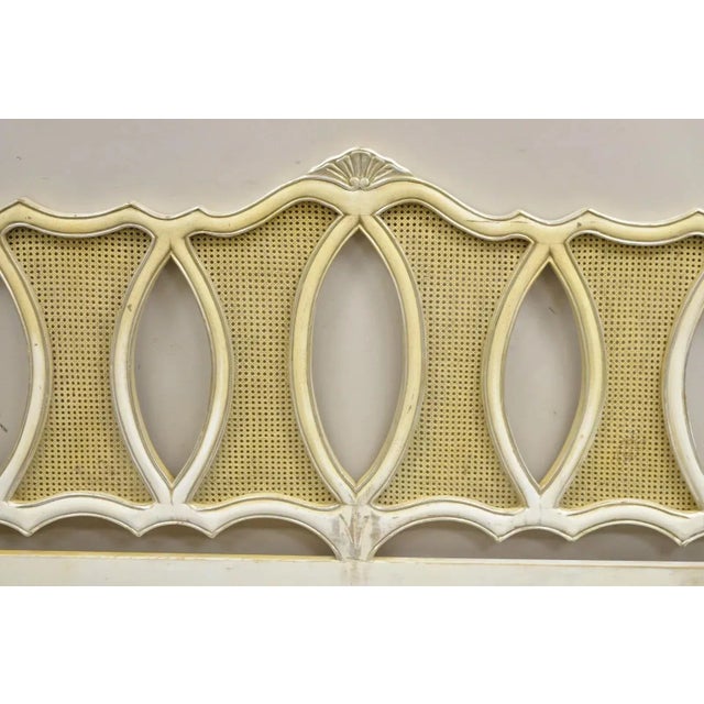 Hollywood Regency Mid 20th Century Vintage French Provincial Hollywood Regency Cream Painted Cane King Headboard For Sale - Image 3 of 11