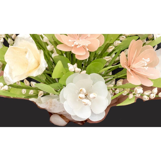 Folk Art Vintage Filipino Capiz Shell Floral Arrangement | Cebu Handicraft | Natural Conch Shell Vase | C. 1960s–1970s For Sale - Image 3 of 7