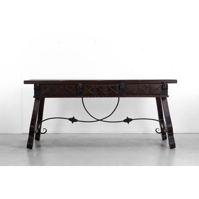 Renaissance Spanish Elm and Wrough Iron Desk, 1960 For Sale - Image 4 of 8