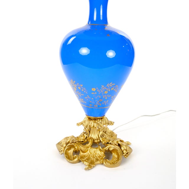 Mid 19th Century Antique French Painted Glass Table Lamps Gilt Bronze Mounts, Mid 19th Century For Sale - Image 5 of 12