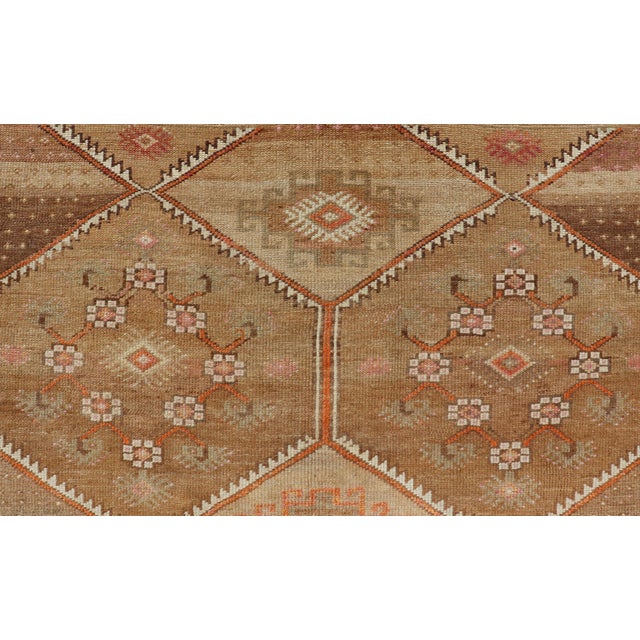 Mid 20th Century Vintage Turkish Kars Gallery Runner in Brown Color, Tan, Taupe and Orange 5'9 X 13'4 For Sale - Image 5 of 10