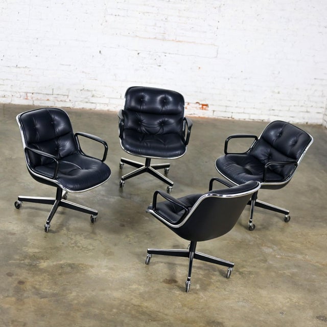 Fabulous MCM (Mid-Century Modern) to Modern Executive armchairs by Charles Pollock for Knoll set of 4. Each chair is...