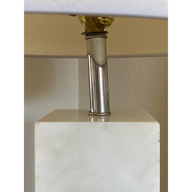 Minimalist White Marble Plinth Table Lamp Knoll-Style (After Nessen) For Sale - Image 16 of 18